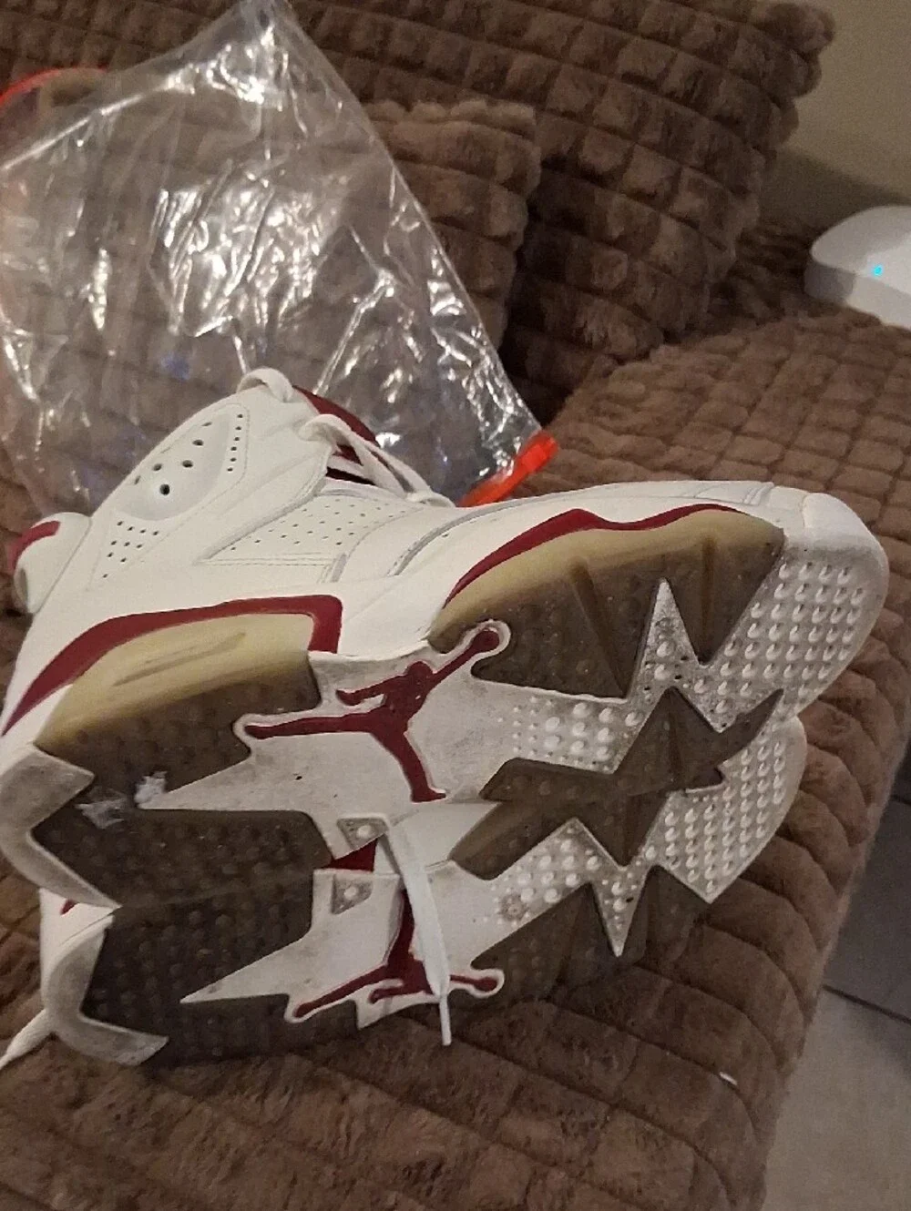Jordan White and Maroon High-Top Sneakers
